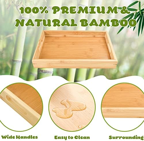 WETARENDA Wooden Serving Tray, 30*20*3.8cm Rectangular Bamboo Wooden Tray Wooden Serving Platter Wooden Food Tray Wooden Tea Tray with 2 Handles for Breakfast Tea Dessert Coffee Fruit Snacks