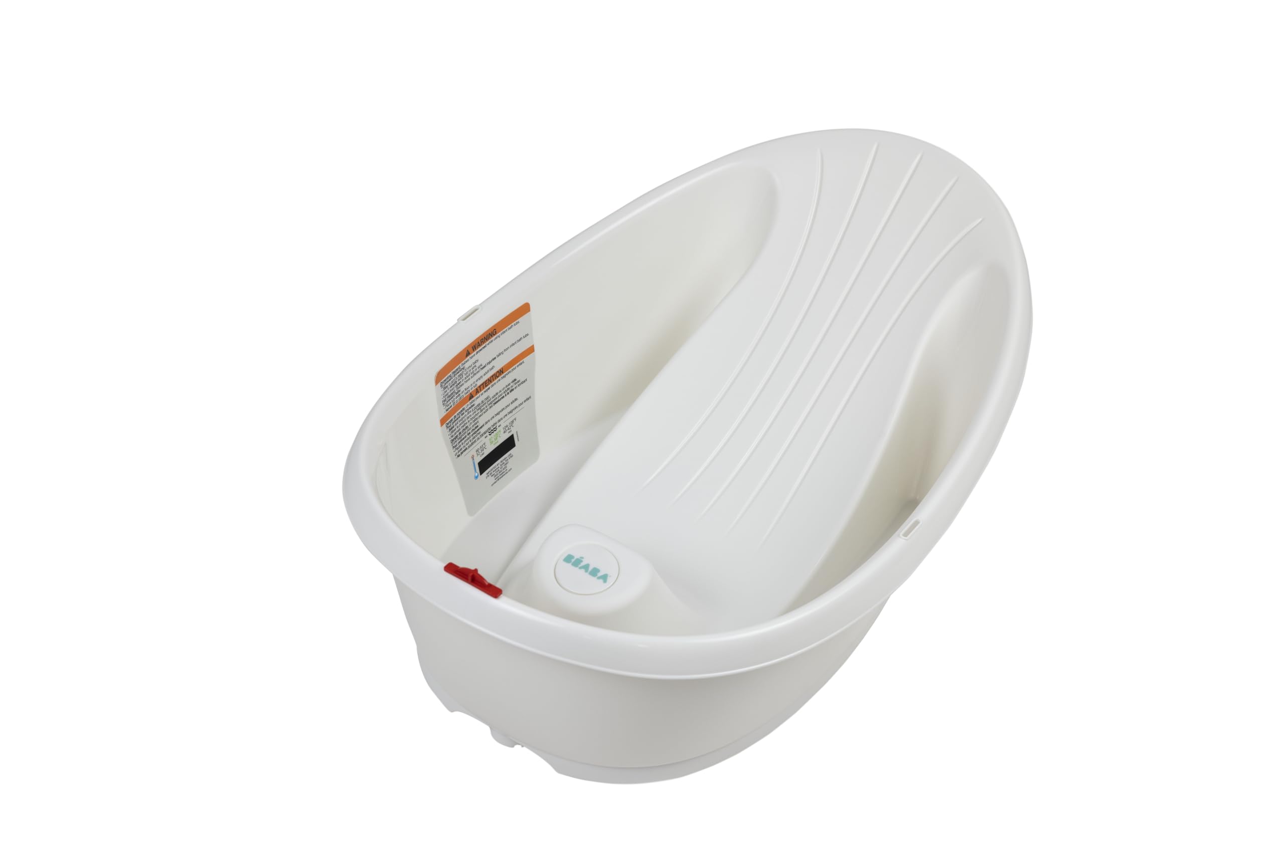 BEABA by OKBaby, Onda Baby Bath, Ergonomic Multi-Position tub for Infants and Babies up to 12 Months, Integrated Water Thermometer, Made in Italy, White : Baby