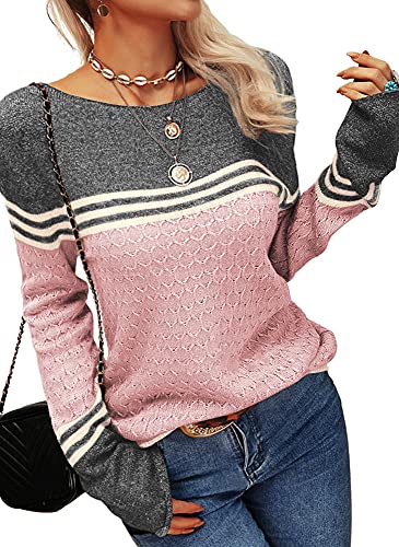 Image of Danedvi Womens Fall Fashion 2026 Sweaters Colorblock Lightweight Striped Crewneck Winter Trendy Pullover Tops