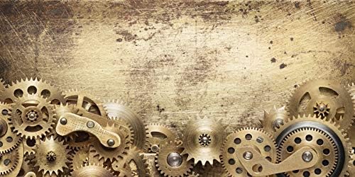 Leowefowa Telón de fondo retro steampunk de vinilo de 15 x 8 pies, engranajes de latón vintage, sistema dinámico, grunge, fondo de fotos de pared,