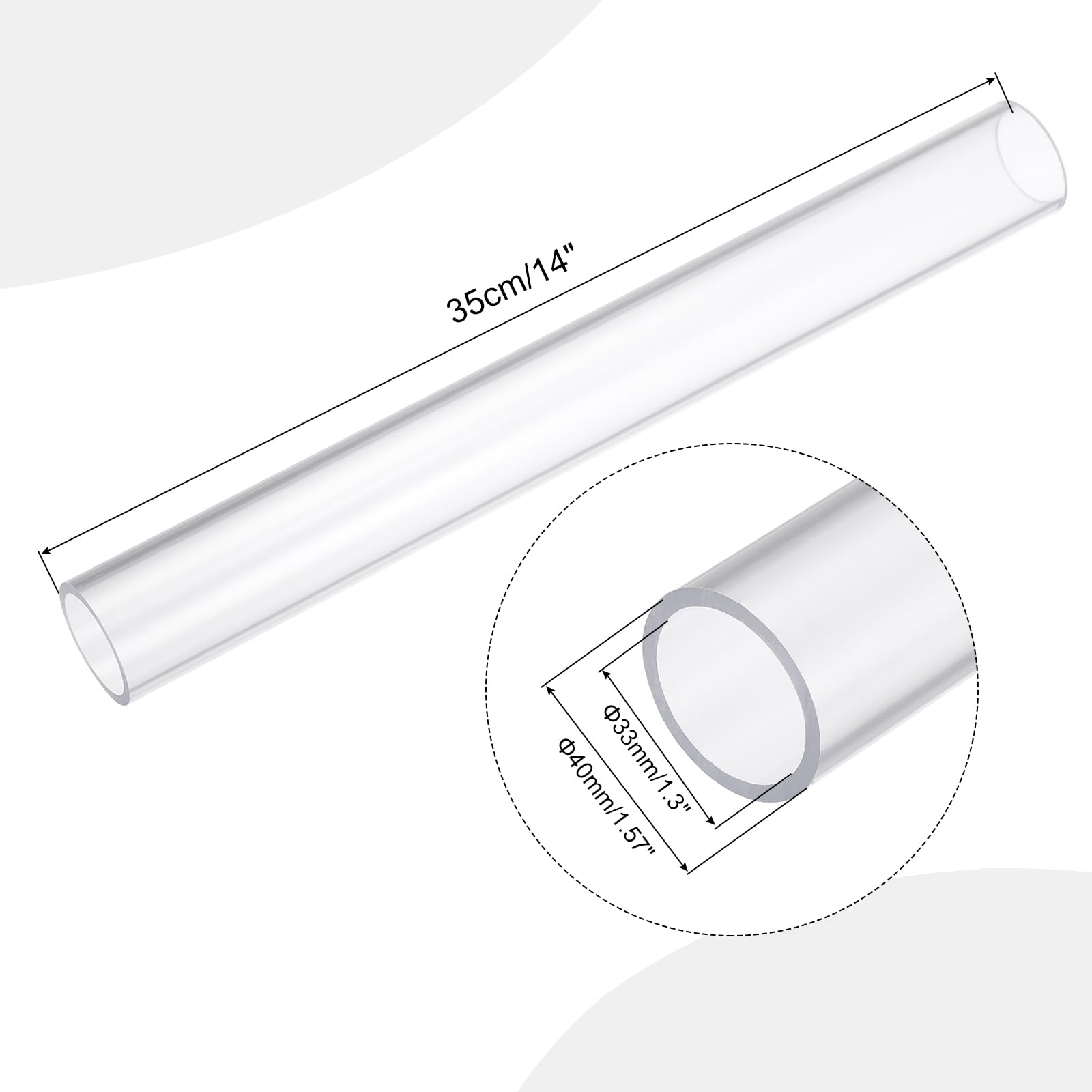 QUARKZMAN Tube Rigide en PVC Rond 33mm ID 40mm OD 0.35M Tuyau PVC Résistant aux Chocs pour Conduite d'Eau, Aquarium, Serre de Jardin, Transparent