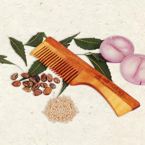 Image of Tattvalogy Wide Toothed Raw Neem Comb with Handle |Kaachi Neem Wooden Comb for Blood Circulation & Hair Growth | avoid Hair Pulling, Static Electricity, Itchy Scalp & Oil Build-Up