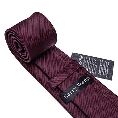 Image of Barry.Wang Solid Striped Tie for Men Silk Necktie Pocket Square Cufflinks Formal Wedding Party Business