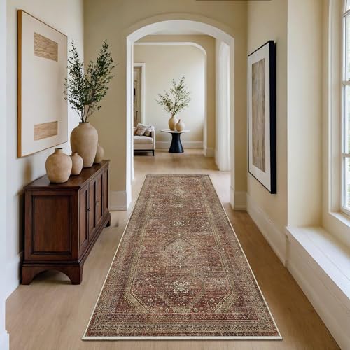 GENIMO 2x10 Non Slip Hallway Runner Rug, Machine Washable, Thin & Low Pile Lightweight for Kitchen, Laundry, Entryway, Bedroom & Living Room, Red