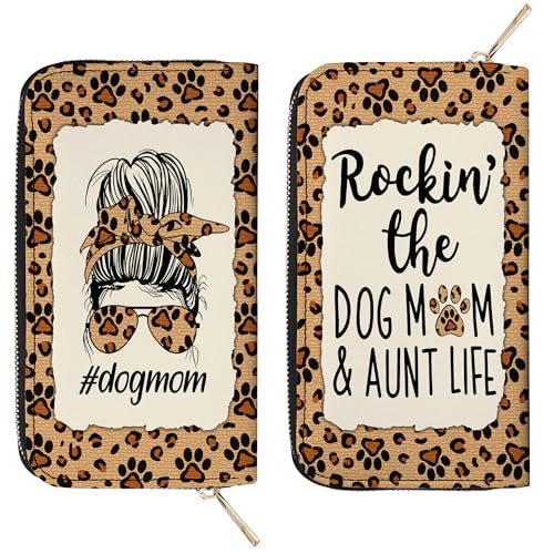 Aunt Gifts - Auntie Gifts From Niece or Nephew - Mother Day, Birthday Gifts For Aunt - Dog Mom Aunt Purse - Dog Mom Gifts For Women Dog Owner - Leather Long Wallet for Work, Travel