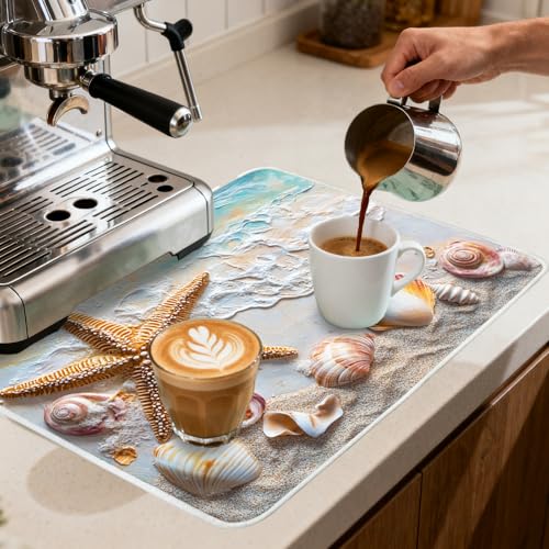 Image of Nuxovilar Stars Shells Dryer Cover Top 23.6x19.6in Protective Mat | Washer dryer covers top stars shells protector mat laundry area home kitchen dust (Stars)