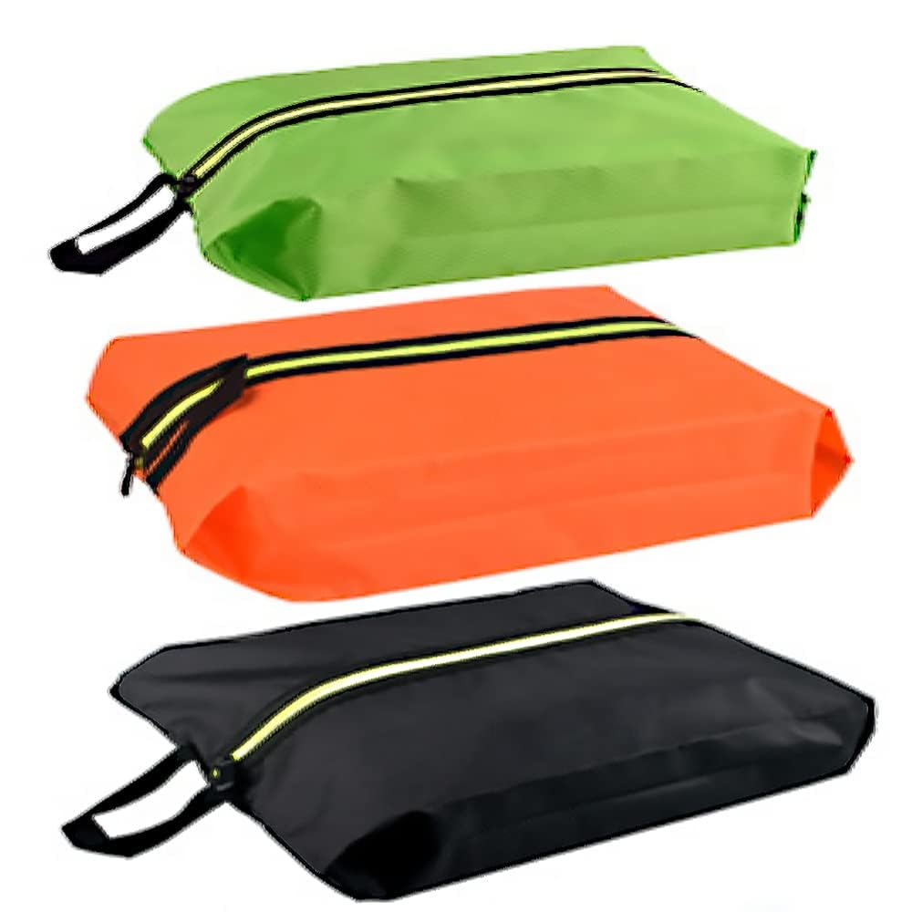 Shoe Bags for Travel, 3 Pack Portable Waterproof Shoe Bag, Reusable Universal Shoes Bags Storage With Handle Zipper Models Unisex, XL (Green Orange Black)