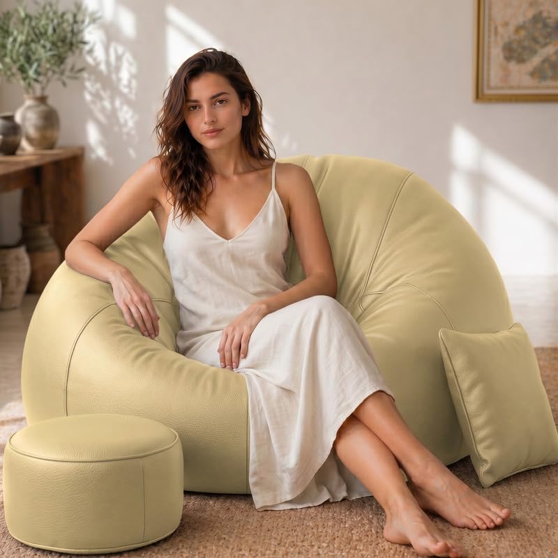 Image of Biggie Bean Bag 4XL Bean Bag Chair with Beans Filled - The Classics Bean Bag Sofa - Combo Set-Styled for Elegance with Free Cushion & Footrest (Matching Color : Xuno Cream)