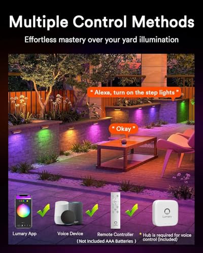 Image of Lumary 8 Pack Low Voltage Step Lights with Hub, 7 Inch Retaining Wall Light
