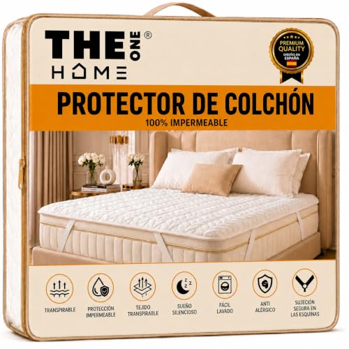 THE ONE HOME Protector de Colchón 150x190/200 cm Impermeable Acolchado Onda, Funda Cubre Colchón Ajustable Esquinas Elásticas hasta 35 cm, Cama Matrimonio, Transpirable Silencioso