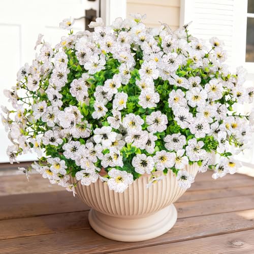 Image of Bassion 16 Bundles Artificial Flowers for Outdoors Fake Flowers, White