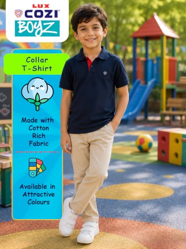 Image of Lux Cozi Boy's Polycotton Polo T-Shirt | Solid Collared Half Sleeve Tee for Kids | Soft Breathable Summer Wear | Casual Smart Polo T-Shirt | 3-14 Years