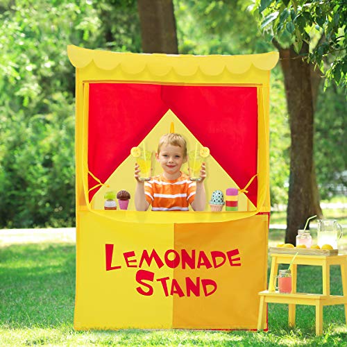 Image of Alvantor Lemonade Stand Puppet Show Theater Pretend Playhouse Play Tent Kids on Stage Doorway Table Top Sets for Toddlers Curtain Foldable Rods Children Dramatic Furniture, 28 inchX20 inchX41 inchH, Yellow
