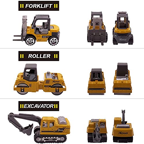 Kids Diecast Construction Vehicles Metal Engineering Cars Set Toys Play Trucks for Boys Age 3 4 Birthday Party Supplies Cake Topper (Pack of 6) - Image 2