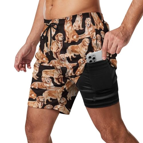 Black Cute Golden Retriever Dog Men's Swim Trunk Quick-Dry Shorts