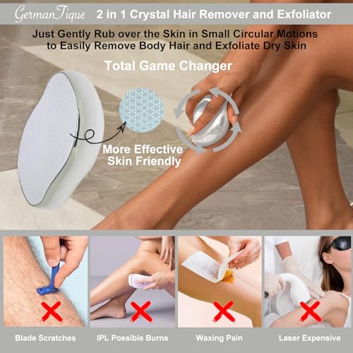 Image of Crystal Hair Eraser,Natural Crystal Hair Remover,Reusable Painless Nano Glass Hair Removal Device Without Shaver,Gentle Crystal Epilator and Exfoliator for Soft Silky Skin(Silver)