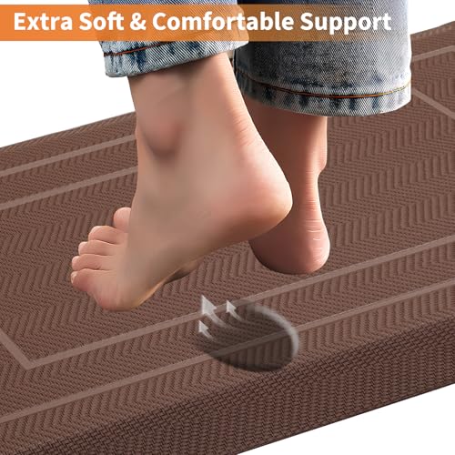 Image of UKISS 9 /10 inch inch Extra Thick Cushioned Anti Fatigue Kitchen Mat, Waterproof High Density Foam Standing Desk Mat, Non-Slip Ergonomic Comfort Mat for Kitchen, Office,Workstation (Brown, 20 inch X 32 inch)