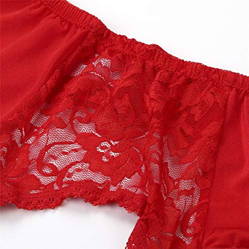 Womens Sexy Lace Mesh Garter Belt with 6 Adjustable Straps for Stockings Lingerie Red XXL