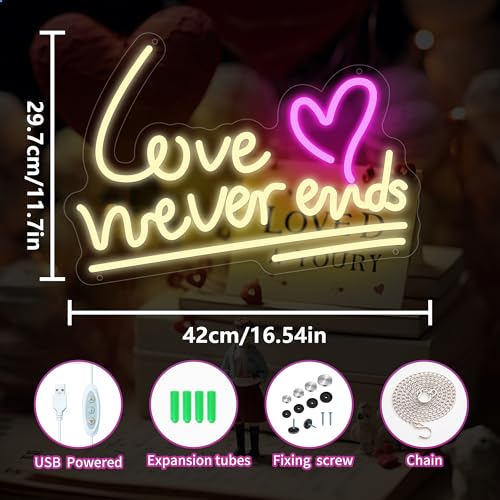Image of Love Never Ends Neon Sign for Wall Decor, Dimmable Love Led Lights Signs Letters Signs for Wedding, Neon Light Room Decor for Party Birthday Gift Christmas Gift