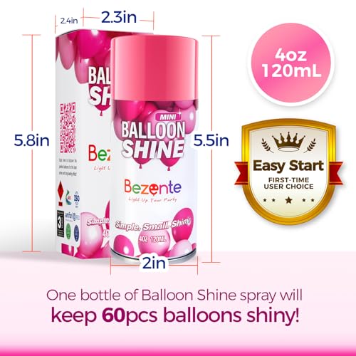 Image of Bezente Balloon Shine Spray - 4oz First-time User Friendly Long Lasting Antioxidant High Shine Balloon Spray, Waterproof, Fragrance-free for Small Party Decorations