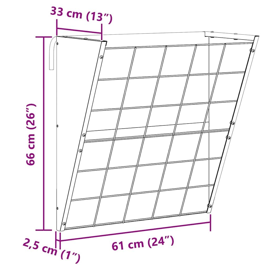 Comedero colgante de heno de acero galvanizado plateado, 61 x 33 x 66 cm, para interior y exterior, 5 kg de capacidad, resistente a la intemperie, robusto comedero para ganado moderno