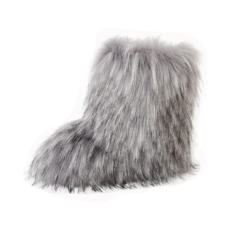 yamerbo Faux Fur Boots for Women, Fuzzy Flurry Furry Leg Warm Boots, Winter Mid-Calf Snow Shoes, Fashion and Comfortable Outdoor Comfortable Furry Girl Boots