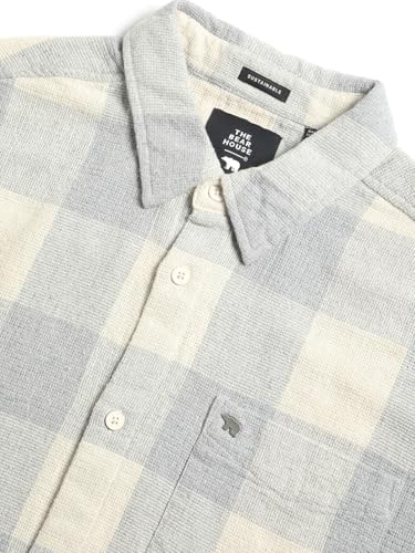 Image of THE BEAR HOUSE Men's Grey Checked Slim Fit Cotton Casual Shirt