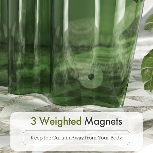 Image of Bathway Shower Curtain Liner, Clear Shower Curtain Liner Green 72x72 PEVA Waterproof Shower Curtain Liner Plastic with 3 Magnets and 12 Rustproof Metal Grommets, Lightweight Shower Liner for Bathroom