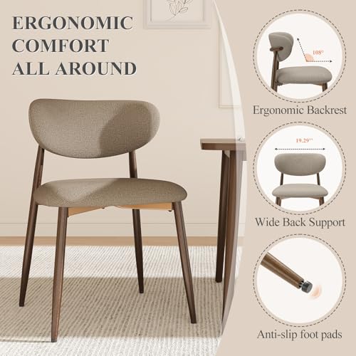 Image of MALOL Dining Chairs Set of 2, Upholstered Dining Room Chairs with Metal Legs and Anti Slip Pads, Curved Back Kitchen Chair for Home and Restaurant Use, Camel