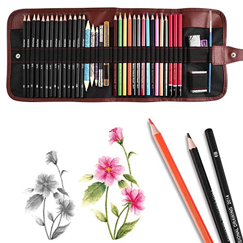 39 Pieces Sketch and Painting Art Supplies Set, Drawing Pencils and Sketching Tools Kit with Graphite Pencils, Charcoal Pencils, Watercolor Pencils,Paper Erasable Pen, Great Gift for Kids Adults