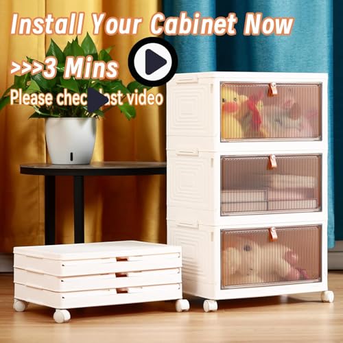 Image of EXVITO 5 Tier Stackable Kitchen Storage Drawer Organizer Cabinet with Transparent Doors, Multi-Layer Storage Bin, Space-Saving Pantry Organizer, Cupboard for Clothes, Storage Rack - White