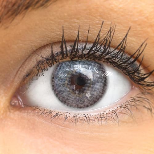 GLAMLENS lentilles de couleur grises naturelles colorées très haute opacité (Toro) + étuis à lentilles de contact 1 paire (2 pièces) 90 Jours sans...