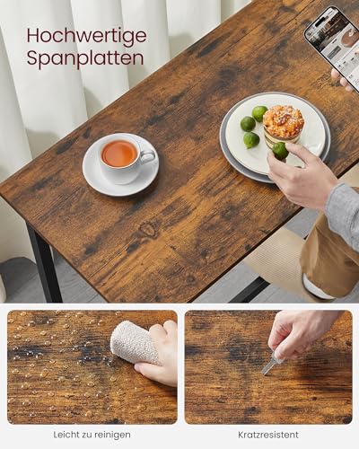 VASAGLE Bartisch, Küchentisch, Küchentresen, rechteckiger Stehtisch, Metallgestell, 40 x 140 x 90 cm, einfacher Aufbau, schmal, Industrie-Design, vintagebraun-tintenschwarz LBT140B01