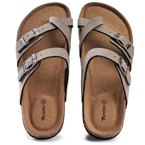 Image of Torotto Boys Girls Sandals with Cork Footbed Adjustable Buckle Casual Flip Flops Sandals Open Toes Flat for Kids Toddler