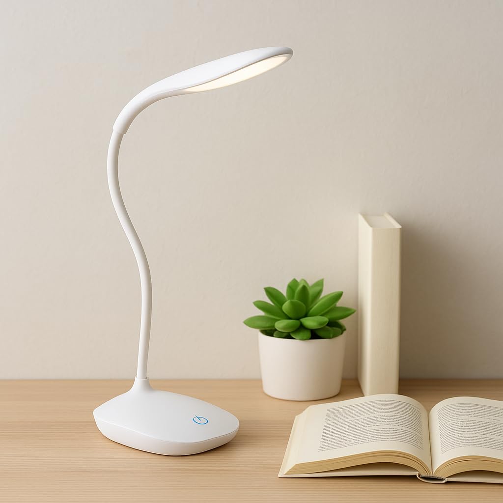 GIFTWA Plastic LED Study Lamp Rechargeable,Table Lamp for Study Room, Desk Lamp Light with 3 Brightness Levels,Portable USB Table Light,Study Table Lamp for Students,Reading & Work at Home,White-picture-11