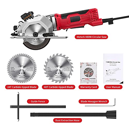Mini Kreissäge, Handkreissäge 480W 3500RPM mit Laserführung, Skalenlineal, 2 Sägeblättern, maximale Schnitttiefe 43mm… – Bild 8