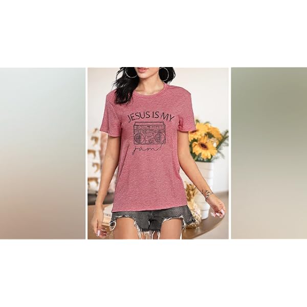 Women-Jesus-Shirts-Funny-Christian-Letter-Print-T-Shirt-Short-Sleeve-Faith-Shirt-Graphic-Tee-Tops Women Jesus is My Jam Shirt Funny Vintage Camera Print Christian Faith Tshirts Short Sleeve Graphic Tee Causal Tops(Large,Pink)