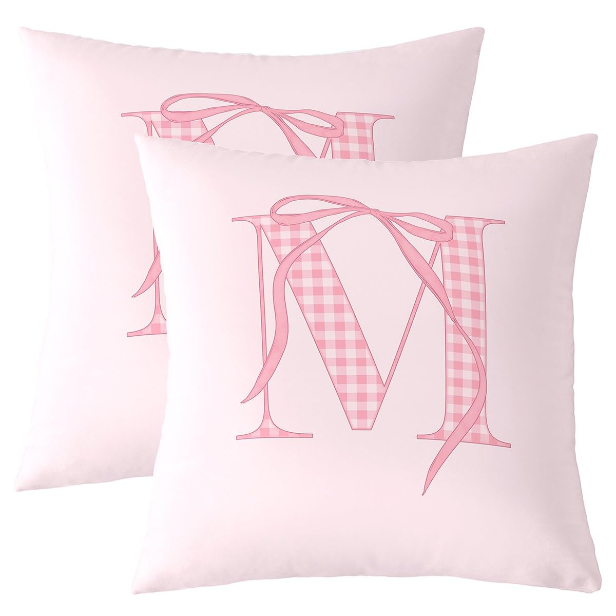 Cartoon Bowknot Kids Pillow Covers,Pink Bow Tie Letter M Cushion Covers 16