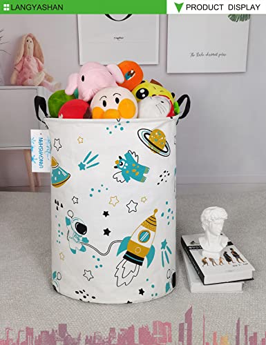 Langyashan Storage Bin, Canvas Fabric Collapsible Organizer Basket For Laundry Hamper,Toy Bins,Gift Baskets, Bedroom, Clothes,Baby Nursery (Round Space Astronaut) #TOP3