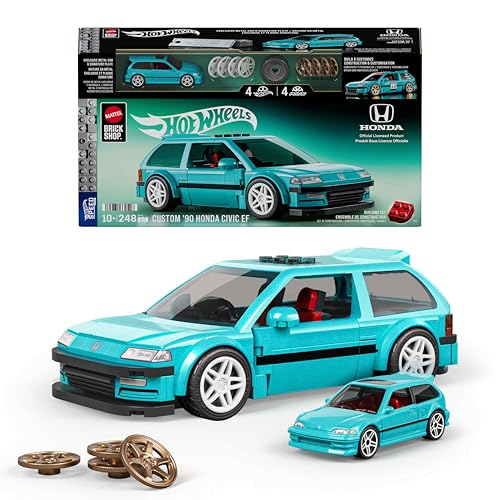 Mattel Brick Shop Hot Wheels Coffret de Construction Custom Honda Civic EF de 1990, série Speed, avec 248 pièces, détails réalistes et Autocollants de...