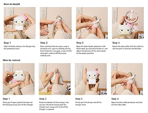 Image of Compatible for Samsung 25W Charger Case Cover, Funny Cartoon Character, Cable Protector with 3D Cute Pattern 360 Degree Full Protection Cover 4 in 1 Multicolor (White-Panda)