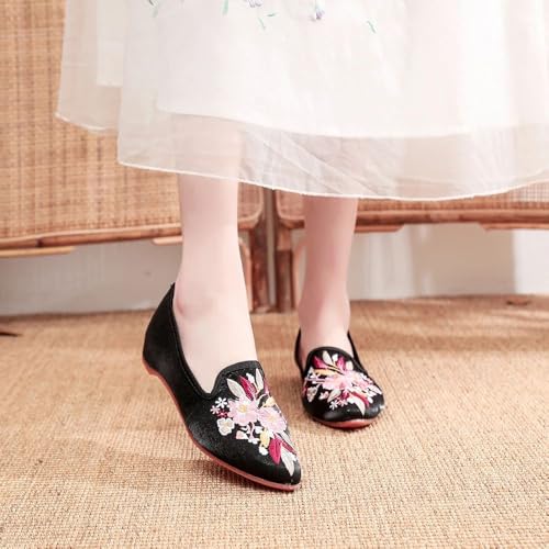 Ballerines plates bout pointu coton doux noir pour marcher sans douleur style vintage - 4