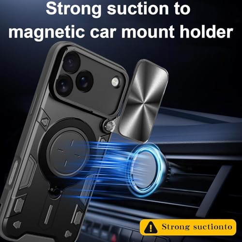 Image of Designerz hub Realme P4 Pro Back Case | Hybrid Case with 360 Degree Rotating Finger Ring Holder + Slider Shutter Camera Protection Case for Realme P4 Pro- Black