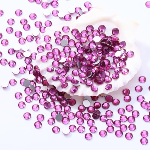 Image of Fuchsia Flatback Rhinestones, Glass Rhinestones for Nail Art and Craft, Glue Fix, Loose Crystal Gemstones(Fuchsia, SS8, 1440pcs, 2.3-2.5mm)