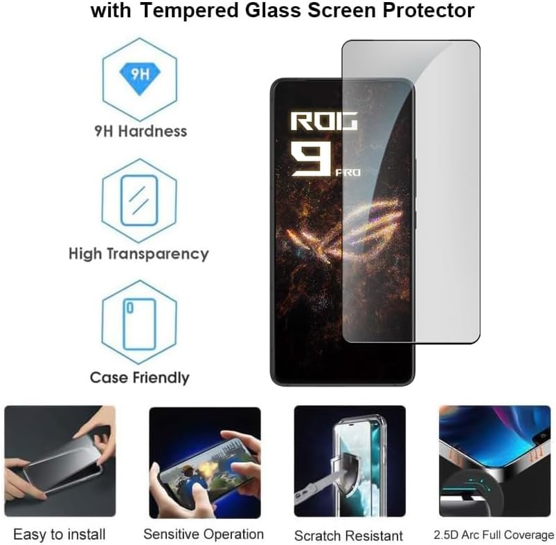 QUIETIP Case Compatible with ROG Phone 9/9 Pro/ROG Phone 8 Pro with Screen Protector,Metal Frame Cover,Silver