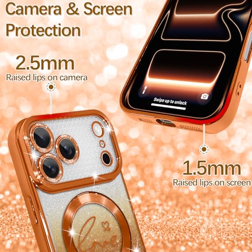 Image of ZIYE Magnetic Case Designed for iPhone 17 Pro Glitter Case-Orange
