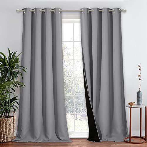 NICETOWN Total Shade Curtain and Draperie, Silver Gray, 1 Panel, 52 inches Wide x 90 inches Long, Heavy-Duty Full Light Shading Drape with Black Liner Backing for Villa/Hall/Dorm Window