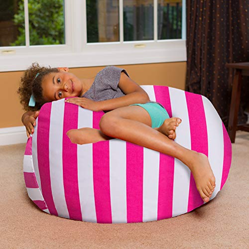 Posh Creations Bean Bag Chair For Kids, Teens, And Adults Includes Removable And Machine Washable Cover, 38In - Large, Canvas Stripes Pink And White #TOP3