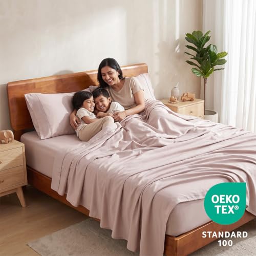 Image of LANE LINEN 100% Organic Cotton Bedsheet for Double Bed Queen - Sepia Rose | GOTS Certified, Percale Weave, 90x100 inches, Soft & Breathable, Machine Washable, Includes 2 Pillow Covers