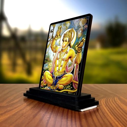 Image of Hanuman Wooden Idol - Glossy Finish 7.5X10cm | Murti for Car Dashboard & Home Temple | Perfect Small Statue for Door Entrance & Puja | Enhance Spaces